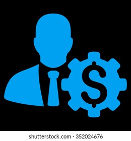 Banker Options vector icon. Style is flat symbol, blue color, rounded angles, black background.