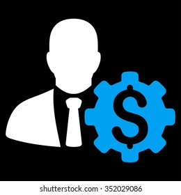 Banker Options vector icon. Style is bicolor flat symbol, blue and white colors, rounded angles, black background.