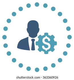 Banker Options vector icon. Style is bicolor flat circled symbol, cyan and blue colors, rounded angles, white background.