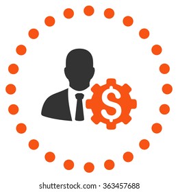 Banker Options vector icon. Style is bicolor flat circled symbol, orange and gray colors, rounded angles, white background.