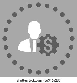 Banker Options vector icon. Style is bicolor flat circled symbol, dark gray and white colors, rounded angles, silver background.