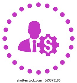 Banker Options vector icon. Style is flat circled symbol, violet color, rounded angles, white background.