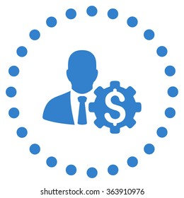 Banker Options vector icon. Style is flat circled symbol, cobalt color, rounded angles, white background.
