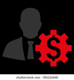 Banker Options vector icon. Style is flat symbol, red color, black background.