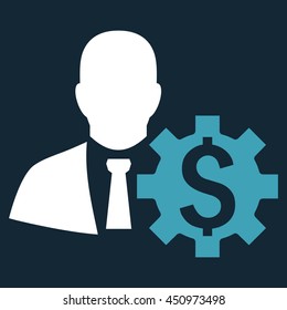 Banker Options vector icon. Style is bicolor flat symbol, blue and white colors, dark blue background.
