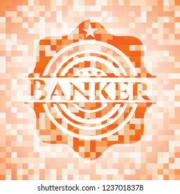 Banker orange mosaic emblem with background