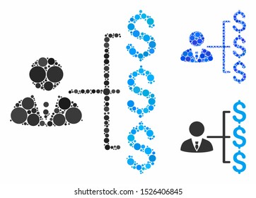 Banker payments composition for banker payments icon of filled circles in different sizes and color tints. Vector filled circles are composed into blue composition.