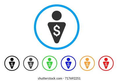 Banker rounded icon. Style is a flat banker gray symbol inside light blue circle with black, gray, green, blue, red, orange variants. Vector designed for web and software interfaces.