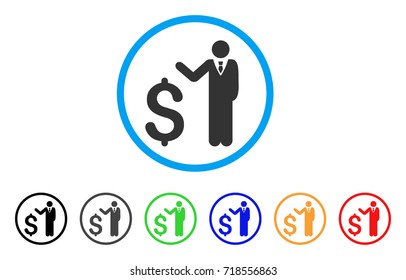 Banker rounded icon. Style is a flat banker gray symbol inside light blue circle with black, gray, green, blue, red, orange color versions. Vector designed for web and software interfaces.
