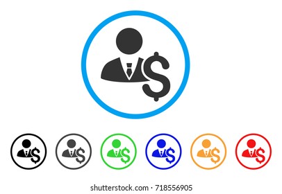 Banker rounded icon. Style is a flat banker grey symbol inside light blue circle with black, gray, green, blue, red, orange color versions. Vector designed for web and software interfaces.