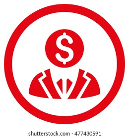 Banker rounded icon. Vector illustration style is flat iconic symbol, red color, white background.