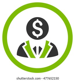 Banker rounded icon. Vector illustration style is flat iconic bicolor symbol, eco green and gray colors, white background.
