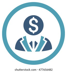 Banker rounded icon. Vector illustration style is flat iconic bicolor symbol, cyan and blue colors, white background.