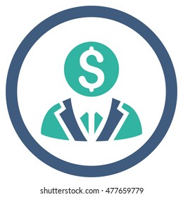 Banker rounded icon. Vector illustration style is flat iconic bicolor symbol, cobalt and cyan colors, white background.