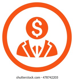 Banker rounded icon. Vector illustration style is flat iconic symbol, orange color, white background.