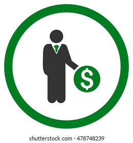 Banker rounded icon. Vector illustration style is flat iconic bicolor symbol, green and gray colors, white background.