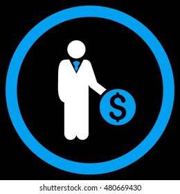 Banker rounded icon. Vector illustration style is flat iconic bicolor symbol, blue and white colors, black background.