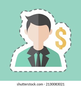 Banker Sticker in trendy line cut isolated on blue background