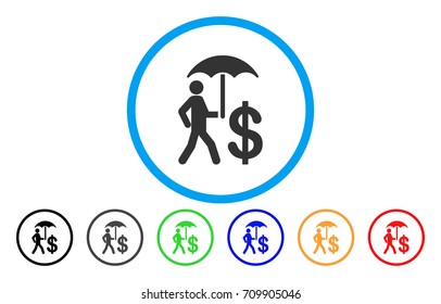 Banker Umbrella Protection rounded icon. Vector illustration style is a grey flat iconic banker umbrella protection symbol inside a circle. Additional color versions are black, gray, green, blue, red,