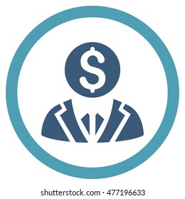 Banker vector bicolor rounded icon. Image style is a flat icon symbol inside a circle, cyan and blue colors, white background.