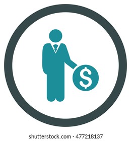 Banker vector bicolor rounded icon. Image style is a flat icon symbol inside a circle, soft blue colors, white background.