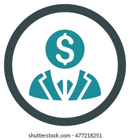 Banker vector bicolor rounded icon. Image style is a flat icon symbol inside a circle, soft blue colors, white background.