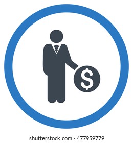 Banker vector bicolor rounded icon. Image style is a flat icon symbol inside a circle, smooth blue colors, white background.