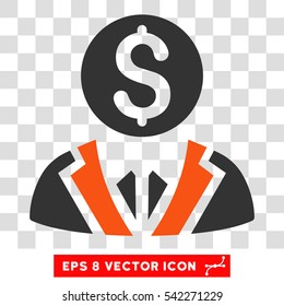 Banker vector icon. Image style is a flat orange and gray pictograph symbol.