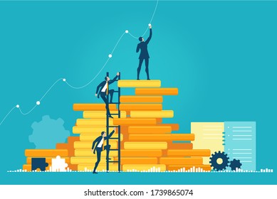 Bankers Climbing Up The Ladder. Money Savings, Investments And Salary Concept 