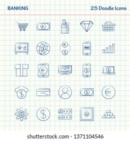 Banking 25 Doodle Icons. Hand Drawn Business Icon Set