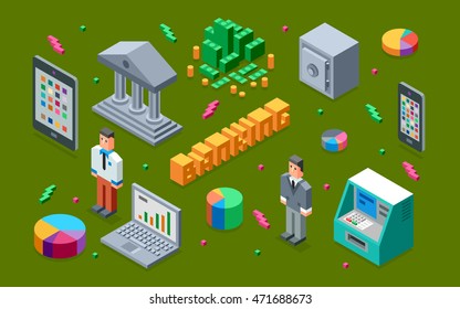 Banking 3D Isometric Illustration. Low Poly Flat Design.  