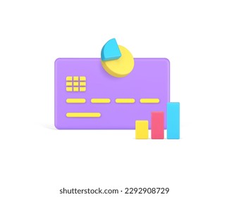 Banking account budget balance analyzing credit card payment diagram 3d icon realistic vector illustration. Financial analysis e money spend earnings expenses economic control capital statistic