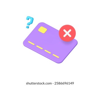 Banking account credit debit card block refusal payment 3d icon realistic vector illustration. Financial bill commercial e money error service reject paying shopping warning security access