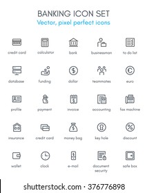 Banking and accounting theme line icon set. Pixel perfect fully editable vector icon set suitable for websites, info graphics and print media. 