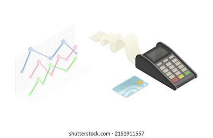 Set für die Bankbuchhaltung. Analyse, Analyse, Finanzplanung, Vektorgrafik