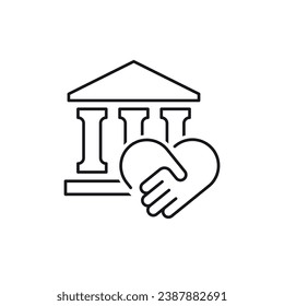 Acuerdo bancario. Cooperación con el banco.  Icono de ilustración lineal vectorial aislado en fondo blanco.