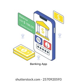 Banking App isometric Colored illustration. EPS File stock illustration