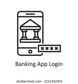 Ilustración de diseño de iconos de contorno de vectores de acceso a aplicaciones bancarias. Símbolo de banca y pago en fondo blanco EPS 10 Archivo