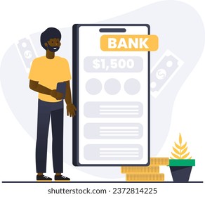 Banking App with Money and man