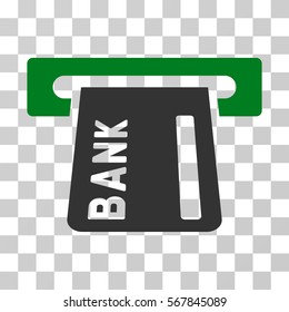 Banking ATM icon. Vector illustration style is flat iconic bicolor symbol, green and gray colors, transparent background. Designed for web and software interfaces.