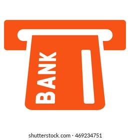 Banking ATM icon. Vector style is flat iconic symbol with rounded angles, orange color, white background.
