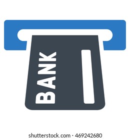 Banking ATM icon. Vector style is bicolor flat iconic symbol with rounded angles, smooth blue colors, white background.