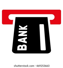 Banking ATM icon. Vector style is bicolor flat iconic symbol with rounded angles, intensive red and black colors, white background.