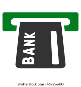 Banking ATM icon. Vector style is bicolor flat iconic symbol with rounded angles, green and gray colors, white background.