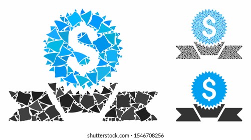 Banking award composition of irregular elements in different sizes and color tinges, based on banking award icon. Vector abrupt elements are organized into composition.