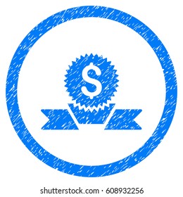 Banking Award grainy textured icon inside circle for overlay watermark stamps. Flat symbol with dirty texture. Circled vector blue rubber seal stamp with grunge design.