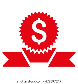 Banking Award icon. Vector style is flat iconic symbol with rounded angles, red color, white background.