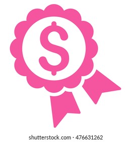 Banking Award Seal icon. Vector style is flat iconic symbol with rounded angles, pink color, white background.