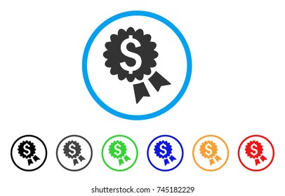Banking Award Seal rounded icon. Style is a flat gray symbol inside light blue circle with additional color versions. Banking Award Seal vector designed for web and software interfaces.