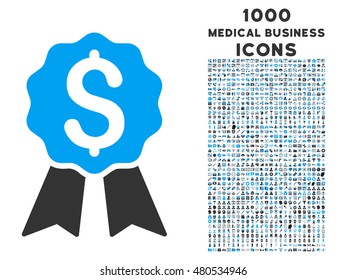 Banking Award vector bicolor icon with 1000 medical business icons. Set style is flat pictograms, blue and gray colors, white background.